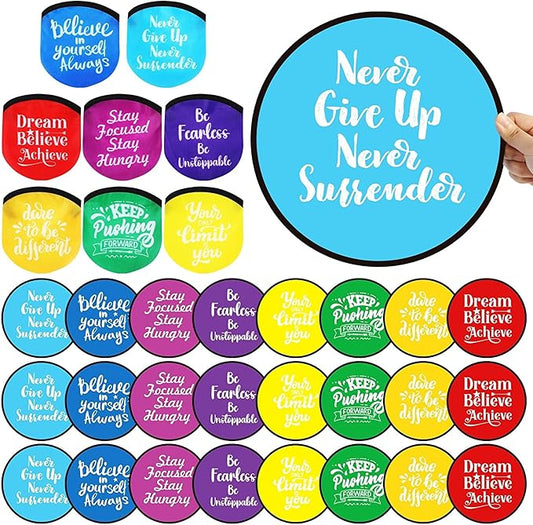 56Pcs End of Year Gift for Students from Teacher Inspirational Foldable Flying Disc Hand Fans Set with Bags Motivational Folding Pocket Beach Gifts Graduation School Birthday Outdoor Activities Game