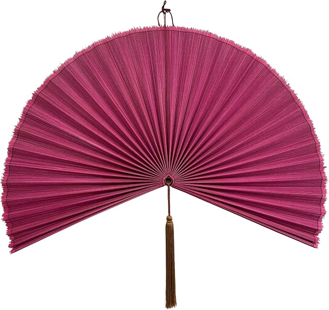 ChumDecor Bamboo Fan Wall Decor, Japanese Wall Fan Decoration, Pink 48 in | Large Oversized Oriental and Asian Style Hanging Decoration for Above the Bed Headboard or an Empty Living Room Space