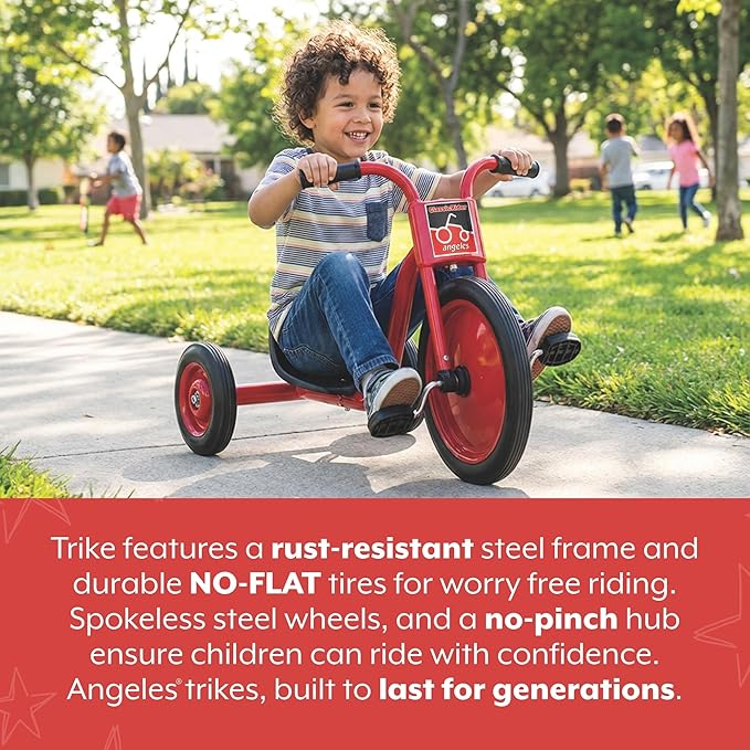 Angeles Kids Tricycle, Toddler Tricycle with Solid Airless Rubber Tires, Kids Bike for Preschools and Daycare, Ages 4+, ClassicRider 5" Tall Seat