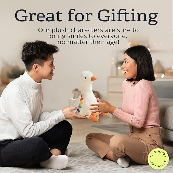 Itzy Ritzy Snuggles Plush Toy – Soft Stuffed Animal for Babies, Kids & Adults – Sensory Ribbons & Textured Fabrics for Tactile Play – Cozy & Cuddly Companion for Newborns & Up (Goose)