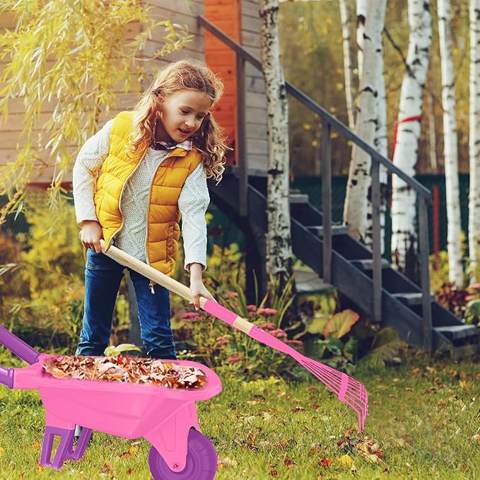 Qtioucp Kids Gardening Tools Outdoor Toys Set Backyard Play with Wheelbarrow Educational STEM Learning Pretend Toys Outdoor Indoor for Toddlers Kids Boys Girls