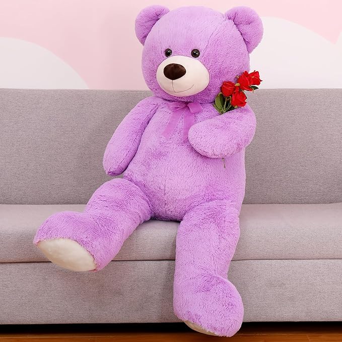 MorisMos Giant Teddy Bear Stuffed Animal 4 Feet, 51'' Large Stuffed Bear for Girlfriend Boyfriend Wife Mom Fiancée Valentine's Gift, Big Bear Plush for Baby Shower Christmas Birthday,Purple