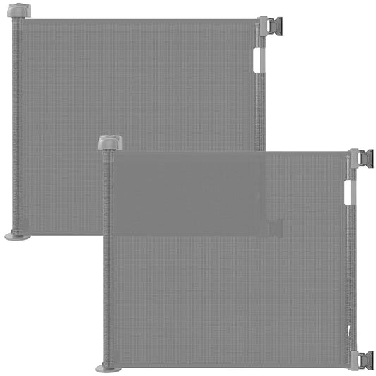 Veraste (2 Pack) Retractable Baby Gate for Doorways and Stairs, Mesh Safety Gate for Pet, Indoor & Outdoor Use, One-Hand Operation, Easy Installation, 33.6" Tall, Expands to 55" Wide（Grey,33.6"x55"