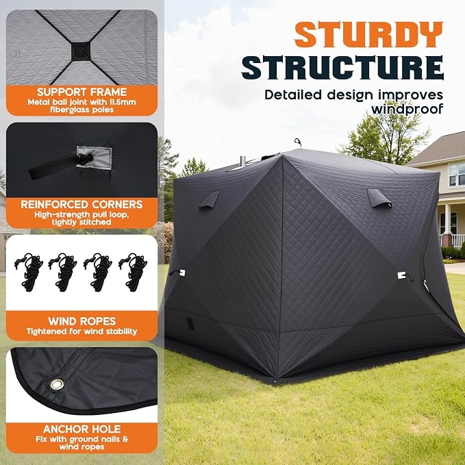 Albott Outdoor Sauna Tent with Wood Burning Stove, 4-6 Person Portable Sauna Tent, 8.2 x 8.2 x 6.7 FT, 3-Layer Thermal Oxford Fabric, Pop-Up Setup, Open-View Windows, Ground Nails & Wind Ropes, Grey