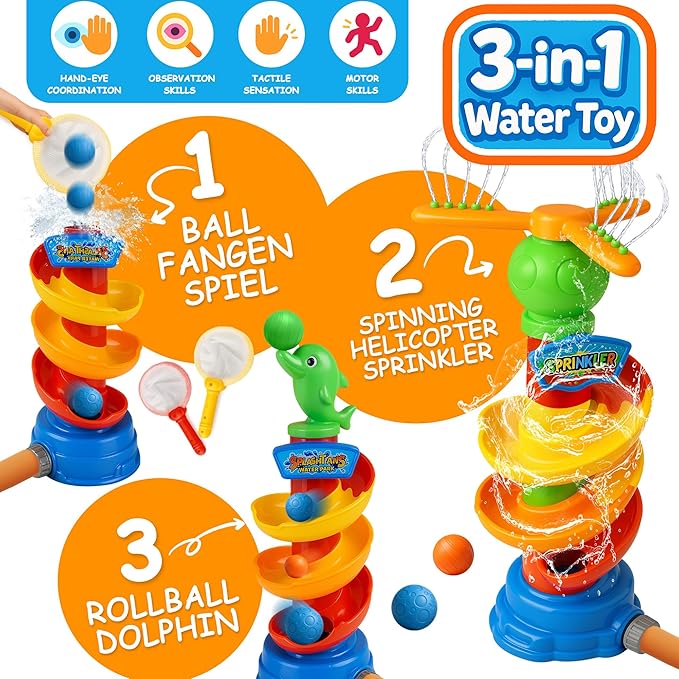 3-in-1 Water Sprinkler Toy for Kids, Outdoor Splash Toy with Rotating Sprayer & Catch Game, Backyard Summer Water Toys for Toddlers Boys Girls Pets
