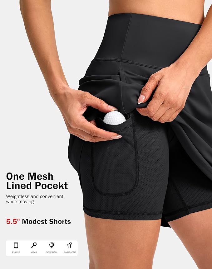 20" Skorts with 3 Pockets | Knee Length, High waisted, Slit Side, Casual, Summer, Travel, Athletic, Tennis, Golf, Skirts for Women