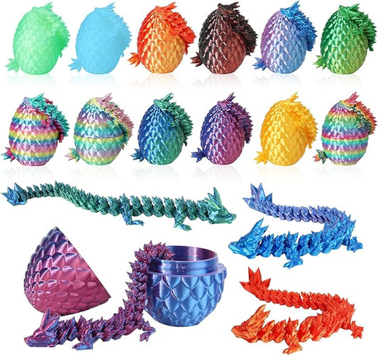 12PCS 3D Printed Dragon Eggs with Dragon Inside, Easter Egg Stuffers, Articulated Dragon Fidget Toy for Kid Boy Girls, Mystery Dragon Eggs for Kindergarten Graduation Gifts