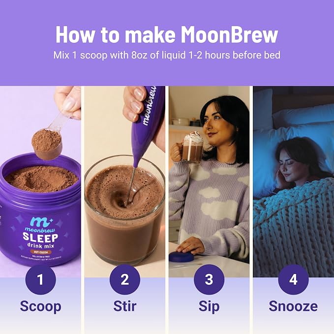 MoonBrew Magnesium Hot Cocoa Sleep Aid - Melatonin-Free Nighttime Drink Mix with Zinc Glycinate & Taurate - Sugar-Free Sleepy Hot Chocolate for Relaxation, Stress & Deep Rest - 25 Servings