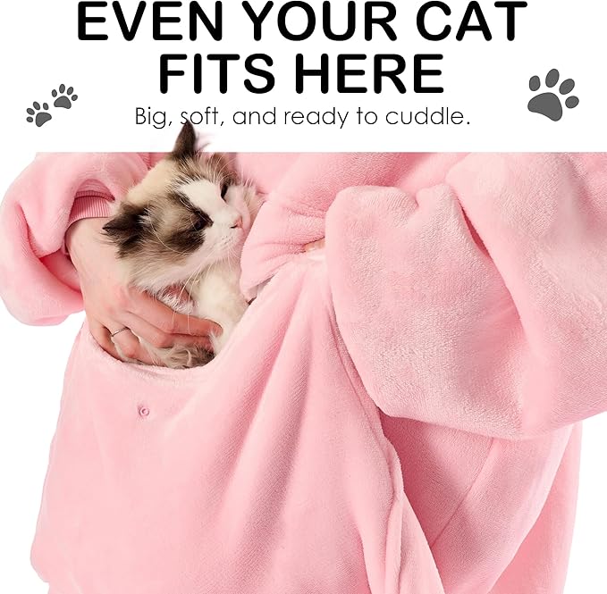 Krifey Big & Tall Wearable Blanket Hoodie with Cat Pocket, Extra Long Oversized Fleece Blanket for Adults, Cozy Birthday Gifts, Christmas Gifts