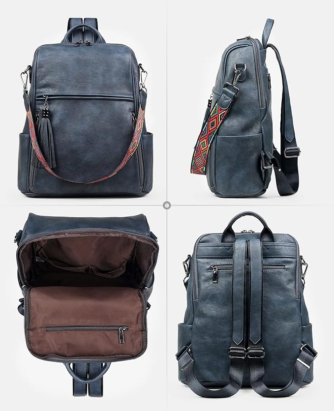 FADEON Leather Backpack Purse for Women Designer Travel Backpack Purses PU Fashion Ladies Shoulder Bag with Tassel