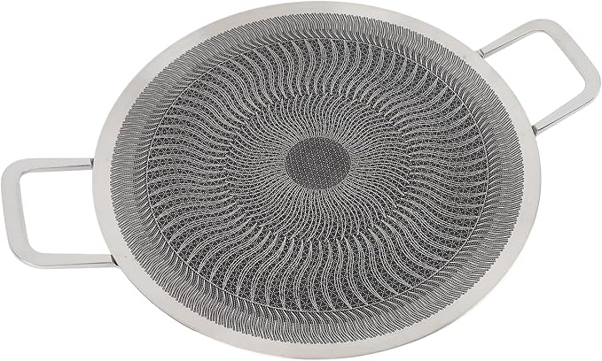 Korean BBQ Grill, Round Stainless Steel Non Stick Coating Grill Pan with 2 Handles for Induction, Gas, Halogen, Electric Ceramics, Korean Frying Pan for Indoor Outdoor Camping