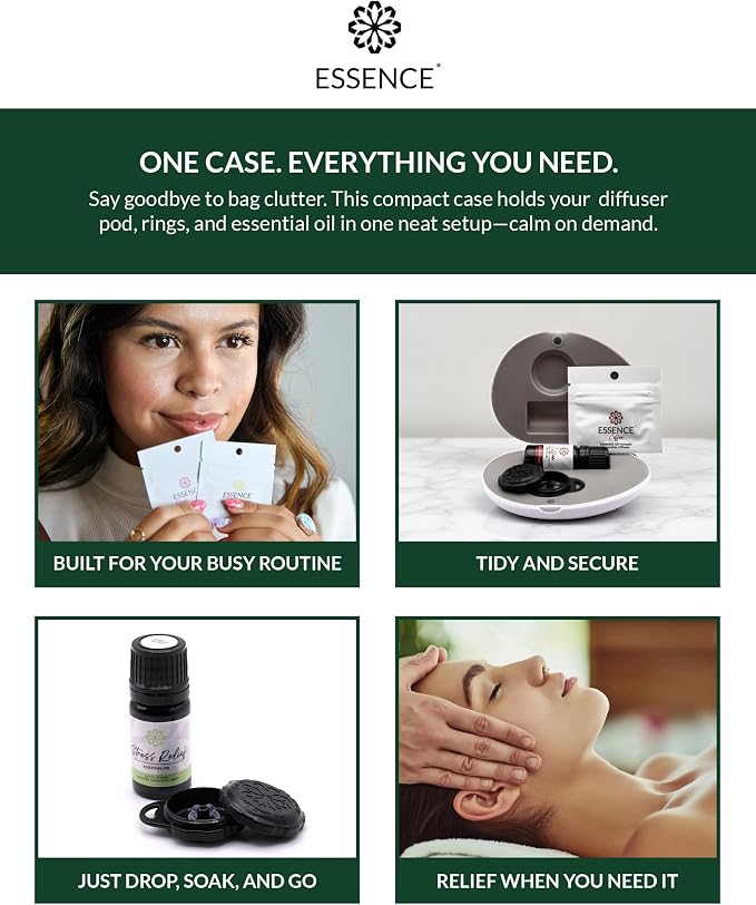 Essence Pearl Travel Case | Eucalyptus Essential Oil | Aromatherapy Nasal Diffuser & Essential Oil Carrying Case | Refreshing Eucalyptus Scent | Travel-Friendly Kit | Black Pod