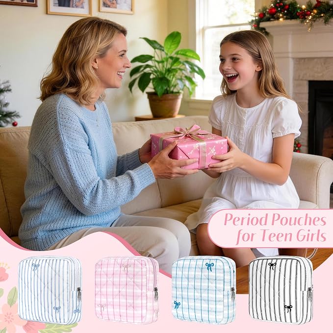 Likesing Quilted Period Bag, Period Pouches for Teen Girls Womens, Portable Floral Print Sanitary Napkin Storage Bag Feminine Emergency Tampon Pad Pouch(Pink Dot Clash)