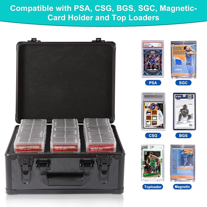 EcoVibe Graded Card Case, Aluminum Alloy Trading Card Storage Box with Carry Handle, Sports Card Case Holders with Dividers, Graded Card Storage Boxes Fits Psa, TCG, Csg, BGS, SGC Slabs