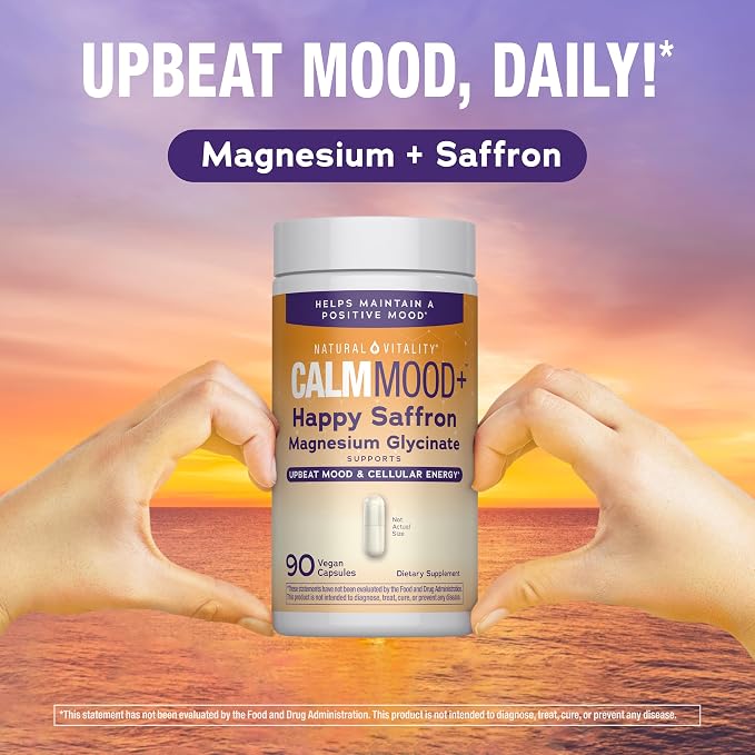 Natural Vitality Calm Mood | Happy Saffron Magnesium Glycinate Capsules | Supplement Helps Maintain Positive Mood | Non-GMO, Vegan & Gluten Free Formula | 90 Count
