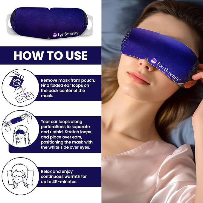 Eye Serenity Steam Eye Mask, Heated Eye Mask, Self Heating Warm Compress for Dry Eyes, Fast Relief for Stye, Puffy Sensitive Eyes, Moist Heat, Mothers Day Gifts for Women and Men - Unscented