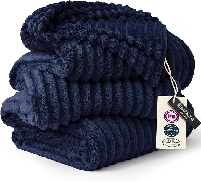 Bedsure Soft Large Fleece Blanket for Bed Navy Blue 120"x120" | Birthday Gifts for Women Mom Her, Warm Lightweight Cozy Fluffy Throw Blanket Sofa, Dorm Room Home Decor, Machine Washable
