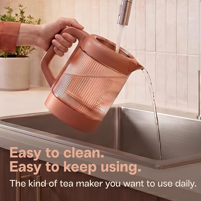 Viante Nina Electric Tea Kettle with Infuser, No Plastic In Contact With Water, 1.5L Borosilicate Glass, 304 Stainless Steel, 4 Temp Presets, Keep Warm, Cordless, Auto Shut-Off, Terracotta