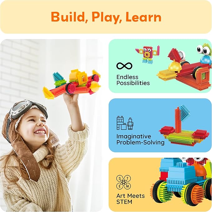 Picasso Toys112pcs Hedgehog Blocks STEM Building Tiles Set Construction Learning Toy Stacking Interlock Block, Creativity Beyond Imagination, Inspirational, Recreational, Educational PTB112