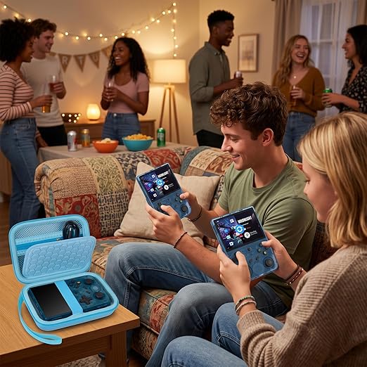 PAIYULE Travel Case Compatible with RG353V/ RG353VS/ R36S Retro Handheld Game Console, Handheld Emulator Storage Holder Organizer, Android Game Console Carrying Bag (Blue) (Box Only)