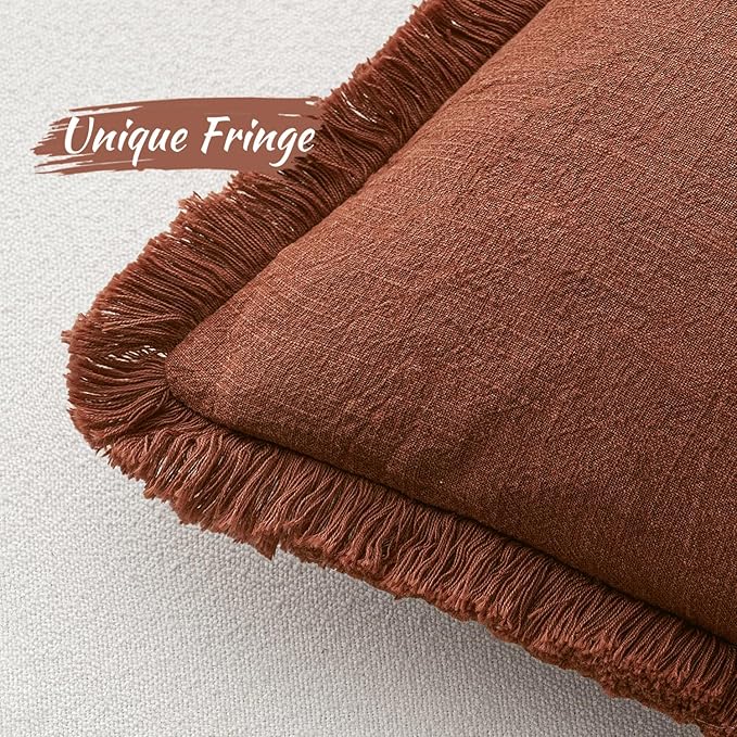 MIULEE Linen Fringe Decorative Fall Throw Pillow Covers Late Autumn 18x18 | Set of 2, Cottagecore Decor, Boho Farmhouse Neutral Pillow Covers, Rustic Fall Couch Cushion Cases for Sofa Bed Living Room