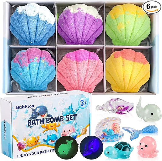 Bath Bombs for Kids, 3.5oz Large Mermaid Bath Bomb with Toys Inside, Girls Bath Bombs with Surprise Inside, Organic Natural Bubble Bath Fizz for Kids, 6 Pack