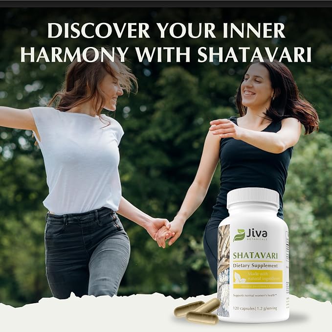 Jiva Botanicals Shatavari Supplement 1200mg - Shatavari Root Powder for Normal Hormonal Balance and Normal Energy Levels - Made in The USA - Non GMO, Vegan - 120 Capsules (Pack of 1)