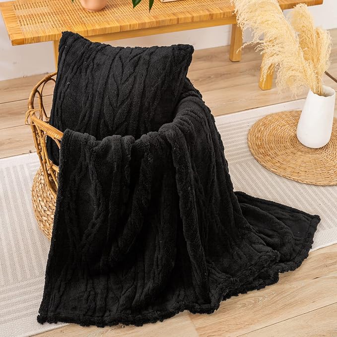YUSOKI Sherpa Fleece Large Throw Blanket, Black, 50"x65" | 3D Stylish Design,320GSM, Non-Shedding, Lightweight for All Season Use, stays fluffy after repeated washes, Perfect Gifts