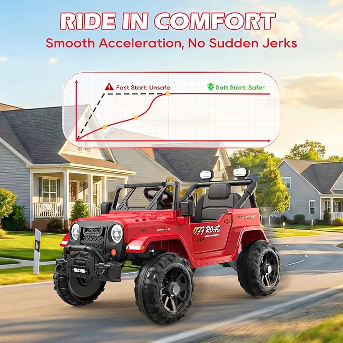 ARBELI 12V Ride On Truck Car with Remote Control, Kids Electric Vehicles with Bluetooth Music, Horn, 3 Speeds, 4 LED Lights, Soft Start, Ride on Toys for Toddler Boys & Girls (Red)