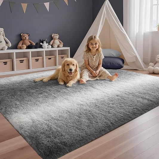 4x6 Feet Area Rugs for Bedroom,Gradient Grey Plush Fluffy Shaggy Living Room Rugs Non-Slip, Ultra Soft Carpet for Nursery Kids PlayRoom Dorm Office Indoor
