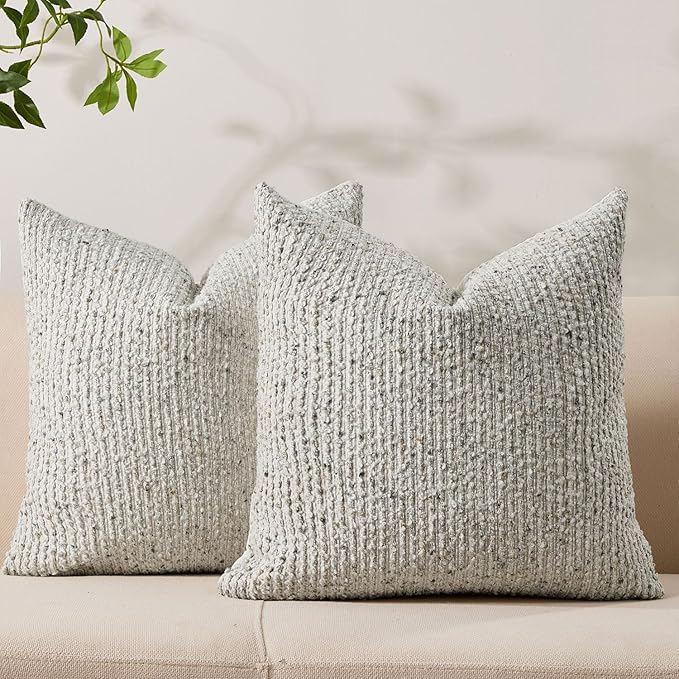 Allorry Throw Pillow Covers 18x18 Soft Wool Cushion Decorative Cream Gray | Cozy Soft Touch,Neutral Textured Boho Cushion Covers Set of 2,for Modern Farmhouse Sofa Bedroom Living Room Decor
