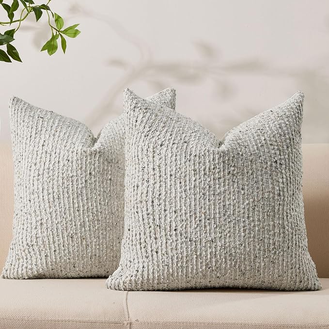Allorry Throw Pillow Covers 16x16 Soft Wool Cushion Decorative Cream Gray | Cozy Soft Touch,Neutral Textured Boho Cushion Covers Set of 2,for Modern Farmhouse Sofa Bedroom Living Room Decor