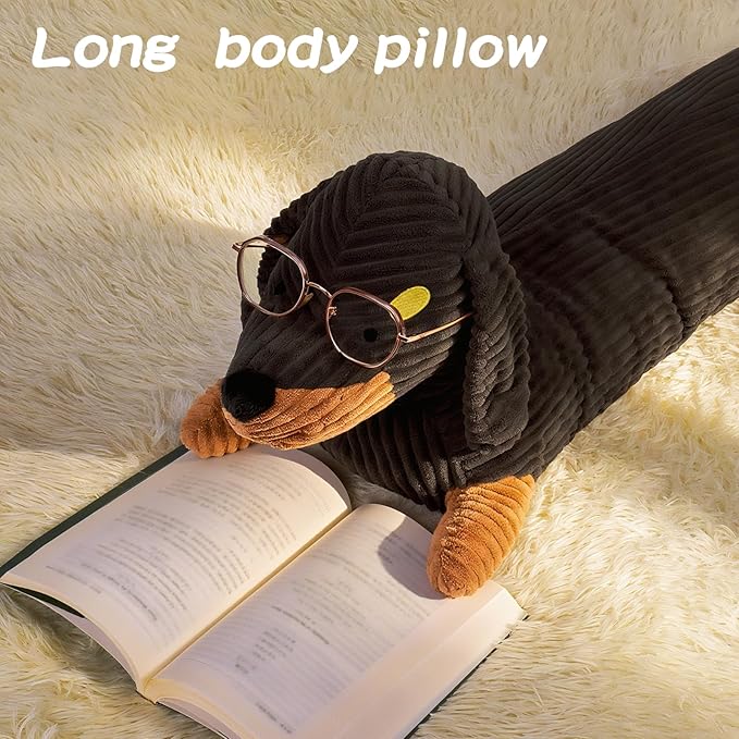 36in Dachshund Dog Stuffed Animal Plush, Long Weiner Dog Body Pillow, Cute Funny Large Dachshund Toys Plushies Decor Ideal Gift for Kids(Black)