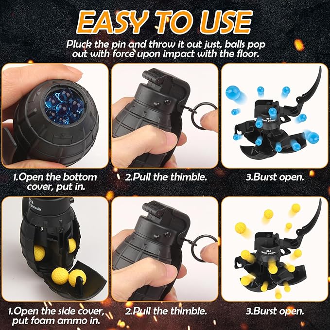 Toy-Hand Grenade for CS Battle Game,with 9 Foam Ammo Model Tactical CS-Grenade Fun Impact Gel Toys Halloween Outdoor Sport for Age 14 Years Old and up and Adults,Black