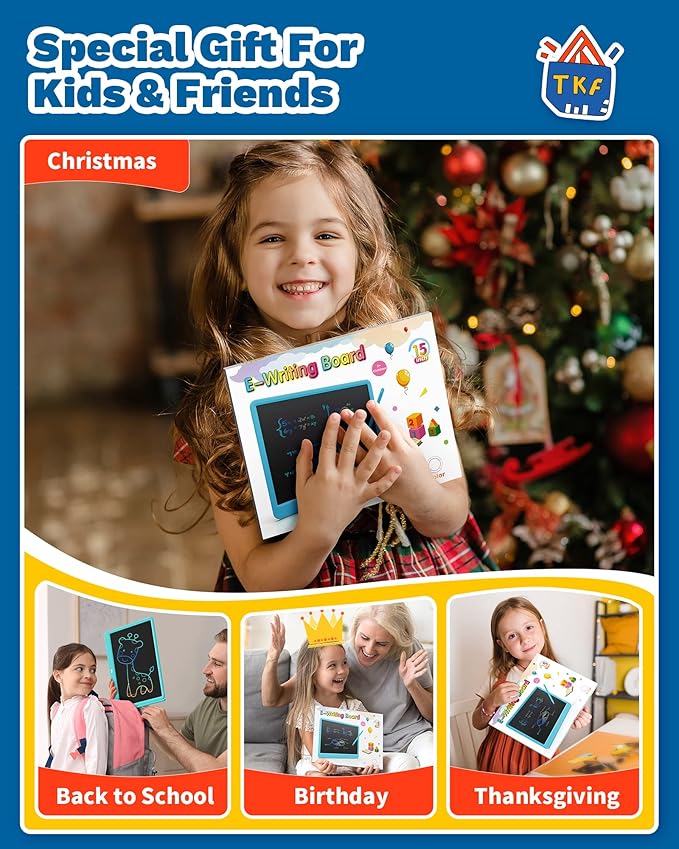 TEKFUN LCD Writing Tablet for Kids, Teen Girl Boy Gifts Ideas, Educational Toys for Boys 8 7 6 5 4 3 Year Old, Drawing Board for Kids Adults (15in Blue)