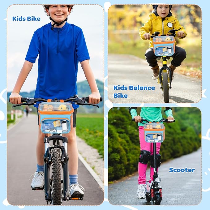 Kids Bike Basket, Front Frame Handlebar Bag for Toddler Scooter Tricycle Bicycle, Cute Small Fabric Bicycle Basket for Boys & Girls,