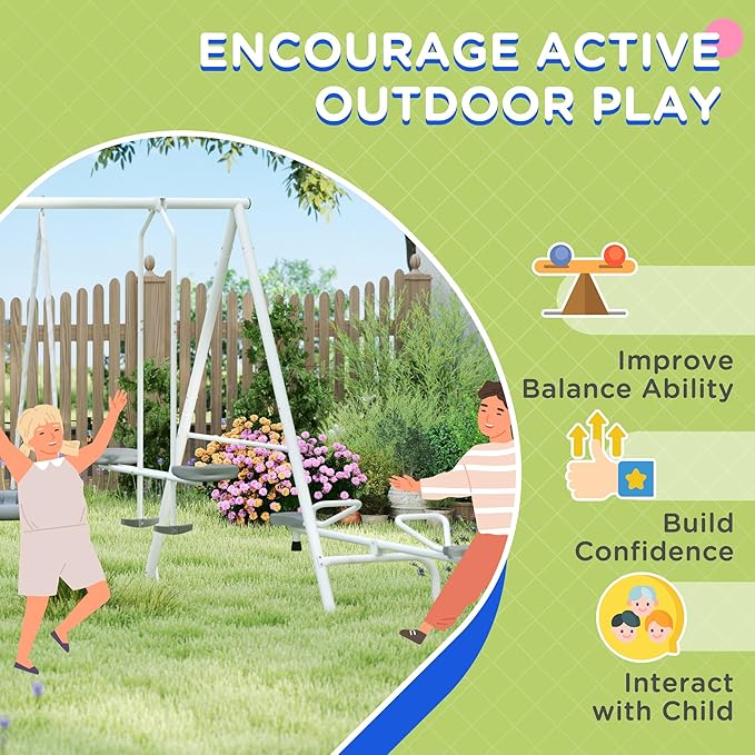 Outsunny Swing Set for Backyard, 5 in 1 Outdoor Playset for Kids with Heavy-Duty A-Frame Stand, 29.5" Saucer Swing, Slide, Teeter-Totter, Glider, 693 Lbs Load, Gray