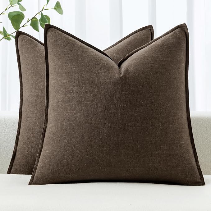 MIULEE Decorative Linen Pillow Covers 20x20 Inch Dark Coffee Chocolate | Boho Farmhouse Fall Autumn Couch Throw Pillows for Bed, Pack of 2 Accent Modern Pillowcases, Sofa Livingroom Home Decor