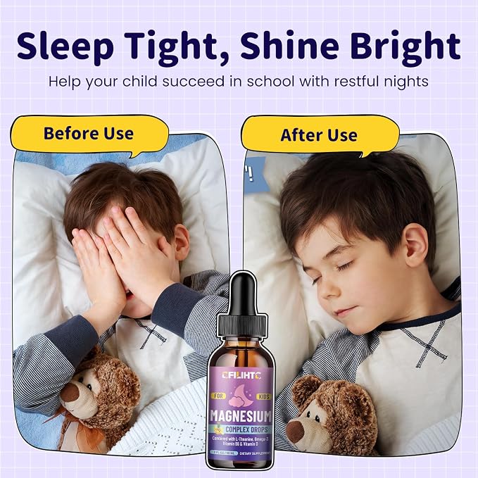 Kids Magnesium Liquid Drops-Magnesium Glycinate Liquid for Kids Supplement-w/L-theanine, Omega-3, Vitamin B6, D3 - for Sleep, Relaxation, Brain, Bones - Pineapple Flavor, 4 Fl Oz