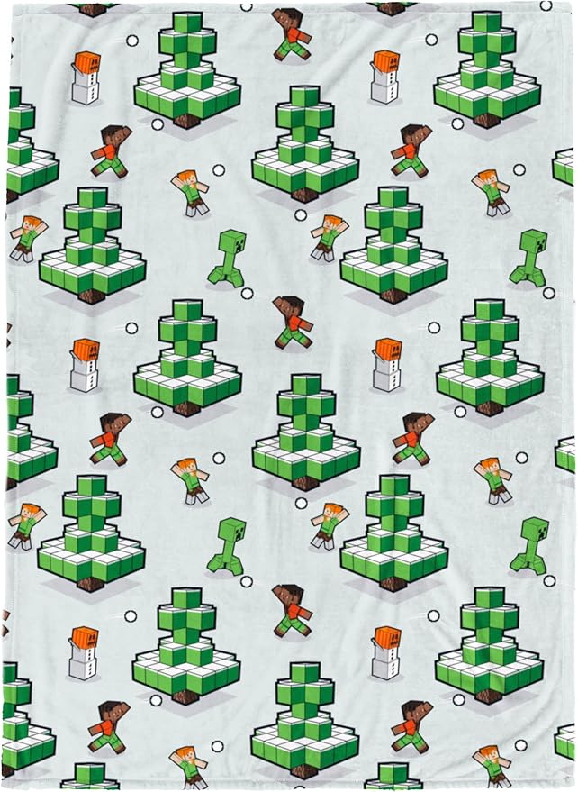 Jay Franco Kids Christmas Plush Throw Blanket – 50x70 Inches Soft & Cozy Fleece Throw for Holiday Bedroom & Couch Décor, Official Licensed Product, Green - Minecraft