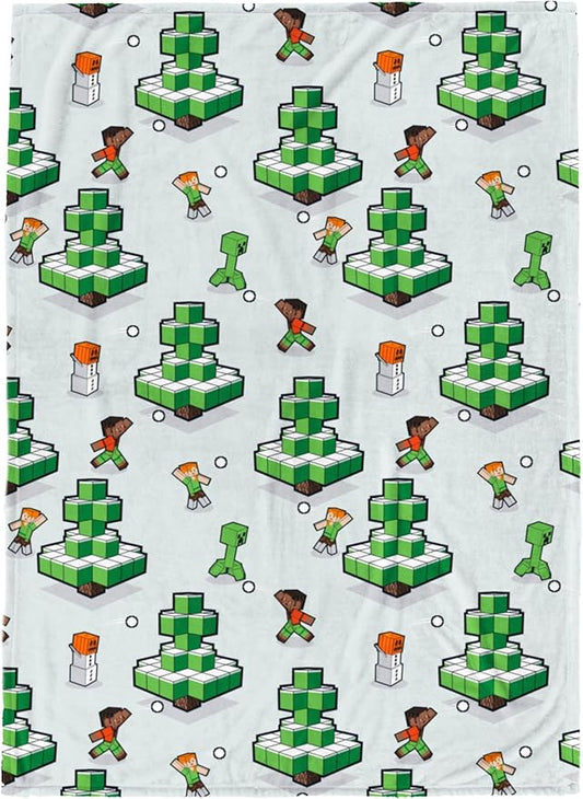 Jay Franco Kids Christmas Plush Throw Blanket – 50x70 Inches Soft & Cozy Fleece Throw for Holiday Bedroom & Couch Décor, Official Licensed Product, Green - Minecraft