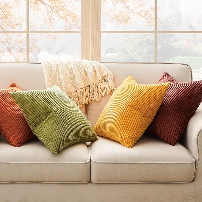 Topfinel Decorative Throw Pillow Covers Cushion Cases, Set of 4 Soft Velvet Modern Double-Sided Designs, Mix and Match for Home Decor, Pillow Inserts Not Included (12x12 inch, Yellow/Orange)