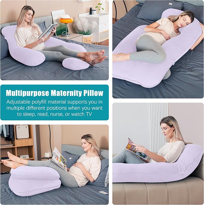 Cute Castle Pregnancy Pillows, Soft U-Shape Maternity Pillow with Removable Cover - Full Body Pillows for Adults Sleeping - Pregnancy Must Haves - Jumbo 57 Inch - Purple