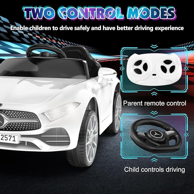 12V Kids Ride On Car with 2.4G Remote Control,Battery Powered Electric Car Ride On Vehicle Double Doors, Safety Belt,LED Light (SC-White)
