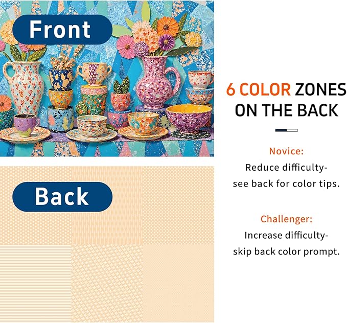 Vibrant Teapot Ceramic Collage Jigsaw Puzzles for Adults 1000 Pieces, Irregularly Shaped Difficult Puzzles Perfect for Game Night, Great Gift Idea, Size 26.65 x 19.25 in