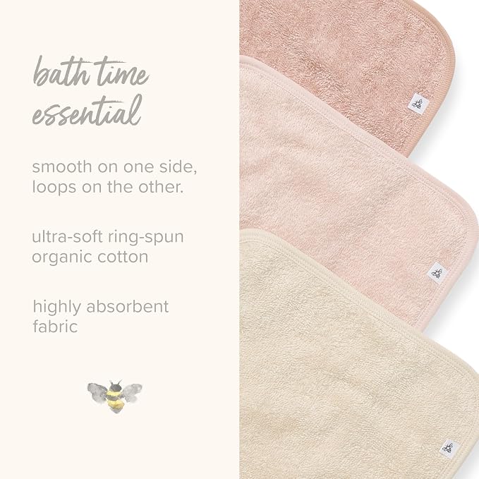 Burt's Bees Baby Washcloths for Infants, 100% Organic Cotton, Soft and Absorbent Knit Terry Face Towel, 9 x 9 in, 3-Pack