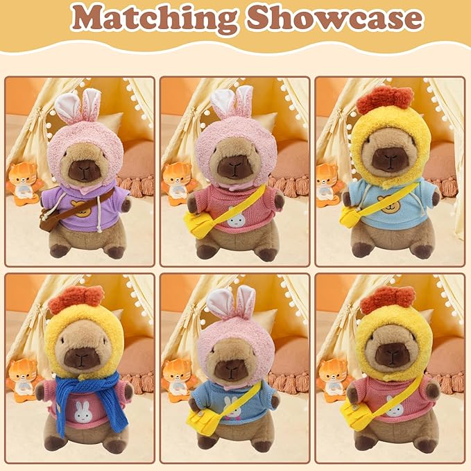 Capybara Plush with 10 pcs Clothes & Accessories, Dress Up Capybara Stuffed Animal Plush Toys with Outfits, Including 10 Sets of Clothing and Accessories, Suitable for Boys and Girls as Birthday Gifts