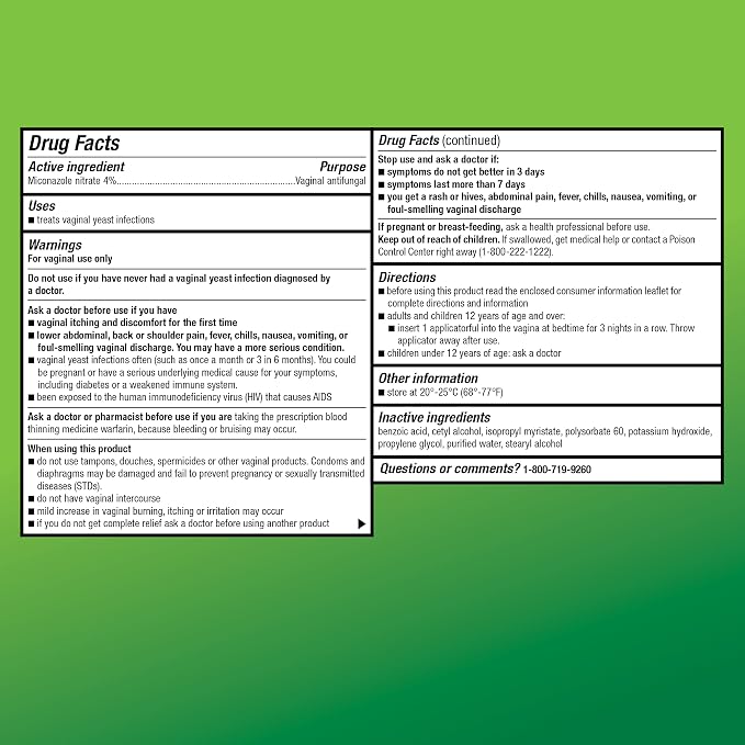 Amazon Basic Care Miconazole Nitrate Vaginal Cream (4 Percent), 3-Day Yeast Infection Treatment for Women with Prefilled Applicators, 0.18 ounce, 3 count