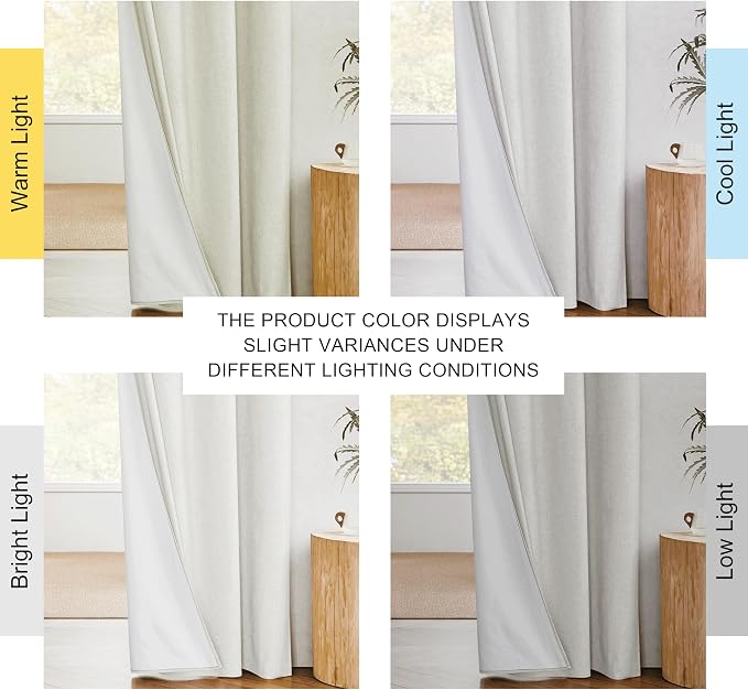 NICETOWN Linen Blackout Curtains for Kitchen, Ivory, 2 Panels, 34" Wide x 60" Long, Short Kitchen Burlap Linen 100% Blackout Drape Panels for Night Shift, Great Job for Blocking Light