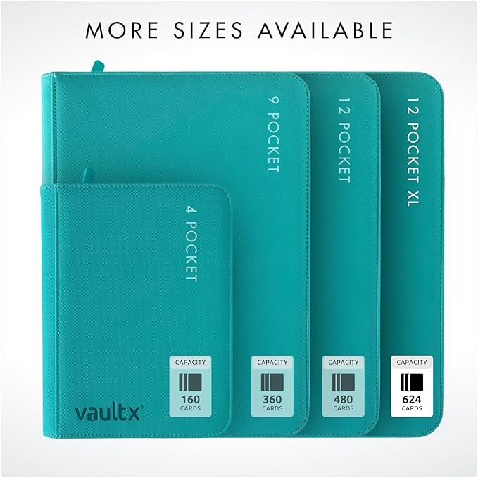 Vault X 12 XL Pocket Zip Binder, 624 Cards, Exo-Tec Material, 26 Side-Loading Pages (Teal)